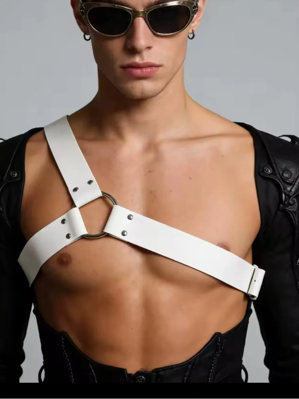 White Leather Chest Harness Strap for Men - New